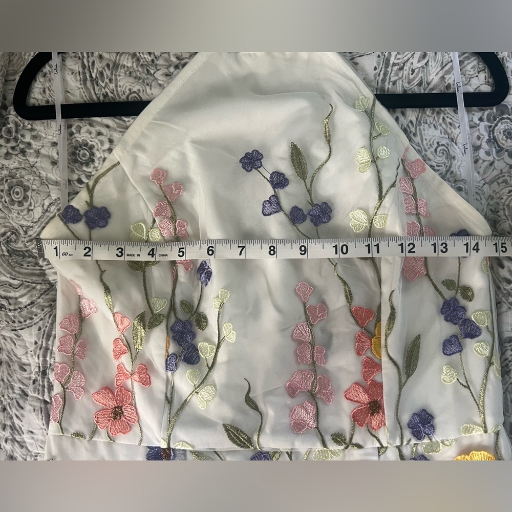 Lulu's Unique Impression Ivory 3D Floral Embroidered Halter Midi Dress - Picture 11 of 11